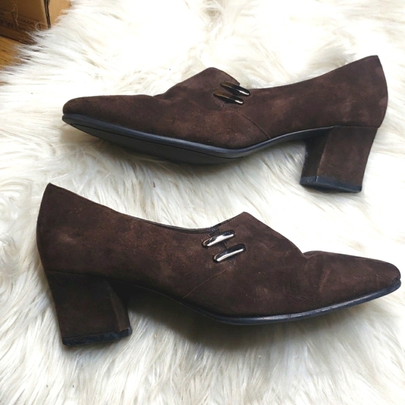 Karen Scott Soft Step Brown Riley Suede Heel Chunky Shoes 7.5M - Picture 1 of 8